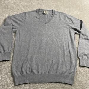 LL Bean Sweater Mens L Gray V Neck Cotton Cashmere Knit Pullover Soft Preppy